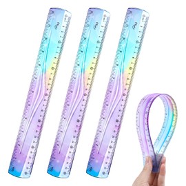 3 Pack Flexible Ruler Set 12", Bendable Soft Plastic Rulers for Kids, Dual-Sided cm/inch Scale Gradient Colored School Classroom Office Supplies