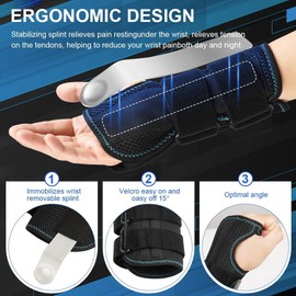 Muñequeras de Soporte，Muñequera Para Aliviar El Túnel Carpiano, Muñequera Ajustable Con 3 Soportes, Soporte Ligero Y Transpirable, para el dolor, la artritis, las fracturas, etc（Izquierda- M (13-20)