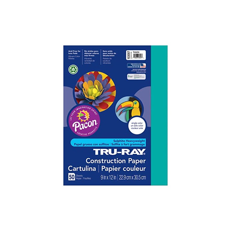 Tru-Ray Construction Paper, Turquoise, 9" x 12", 50 Sheets Per