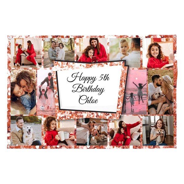 Add Pictures & Text Rose Gold Sparkle Photo Celebration Banner