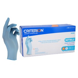 Henry Schein Criterion N300 Ice Blue Nitrile Exam Gloves, Chlorinated, Non-Sterile, LATEX-FREE, 300/Box, Extra Large