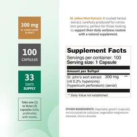 Nutra Nutrition St. John's Wort Extract 300 mg – 100 Capsules – Standardized to 0.3% Hypericin – Herbal Supplement