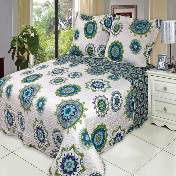 7- Pcs Bed Spread Set- Queen -Julia Cool-Printed Quilted Wrinkle-Free