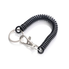 [xinfeng] Hiro Coil Strap Telescopic Spring Cord Spiral Cable Drop Prevention Key Ring Carabiner, Black