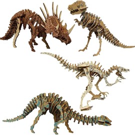 Fycooler 3D Dinosaur Wooden Puzzle, 3D Jigsaw Puzzles Kids Toys Construction Woodcraft Kits 3D Wooden Model Puzzle Kits - Art and Crafts Kits for Painting/Coloring Educational DIY Toy Birthday Gifts