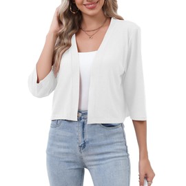 TASAMO Women's Lightweight Open Front Cardigans with Pocket - Summer Casual Elegance（White, Large）
