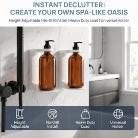 TUNEYA No Drill Shampoo & Conditioner Holders 2 Pack Adhesive Wall Mount Hand Soap Holder for Pump Bottle, 11LB Weight Capacity Fit Large Lotion Bottle