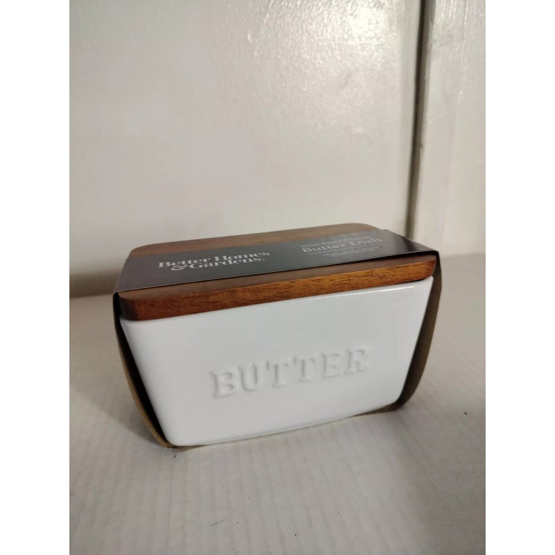 Better Homes & Gardens Porcelain Embossed White Butter Dish Acacia