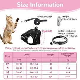 Cat Harness and Lead Set,Adjustable Reflective Stripe Cat Kitten Walking Vest with Leash Cat Collar,Escape Proof Soft Mesh Vest Harness and Lead for Small Medium Cats Pets Walking
