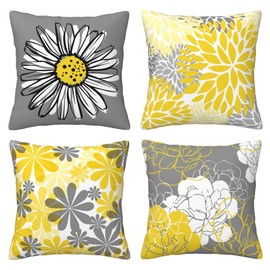 Daisy Floral Throw Pillow Covers Set of 4, Modern Decorative Cushion Covers 18x18 Inch for Decorative Farmhouse Living Room Sofa Bed Home Car Garden Gifts