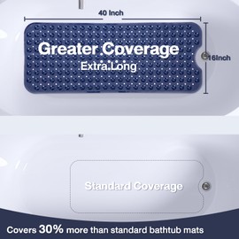 Naoloture Extra Long Bathtub Mat Non Slip, Navy Blue Soft Bath Mat for Tub 40 x 16 Inch Full Size, Bath Tub Shower Mats for Bathroom Floor, Big Suction Cups and Drain Holes, Easy Washable, BPA Free