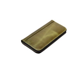 BLACK HOOF Premium Distress Leather Women RFID Blocking Leather Wallet/Clutch with Zipper Around - (DISTRESS GREEN)