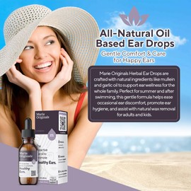 Marie Originals Natural Ear Oil Drops | Mullein Garlic Oil Ear Drops for Infections Prevention, Herbal Ear Ache Drops for Adults, Kids & Pets, Soothes Ear Pain & Wax Removal, Earache Remedies (2 Pack)