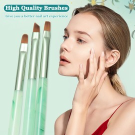 INENK 3PCS Nail Clean Up Brushes for OPI Nail Polish Remover, Brushes for Cleaning Polish Mistakes on the Cuticles, Acetone Resistant Nail Brush for Nail Art and Designs（Jade Green ）