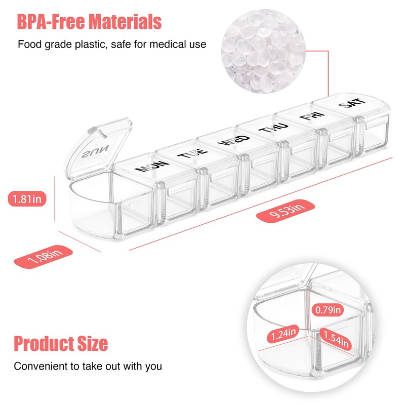 Extra Large Pill Organizer 2 Pack, XL Pill Box 7