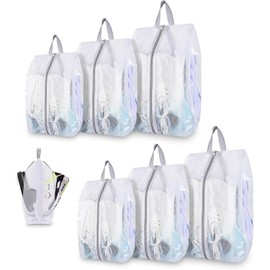 Hysagtek Travel Shoe Bags 6 Pack Shoes Storage Bag 2 Layers Waterproof Shoes Packing Organizer for Men Women Sturdy Zipper Shoe Pouch for Family Travel Gym, 3 Sizes