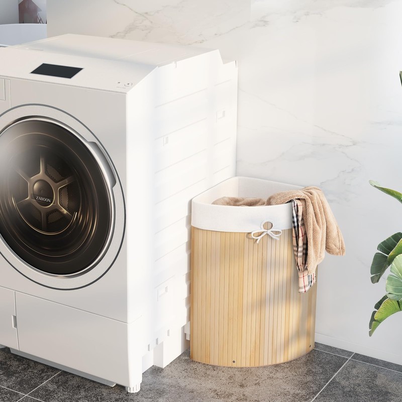 Giantex Corner Laundry Hamper with Lid, 58 L Bamboo Laundry