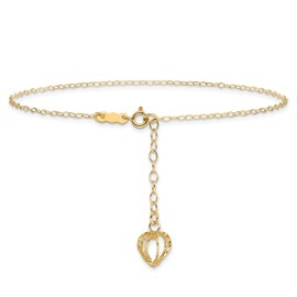 IceCarats 14K Solid Yellow Gold Oval Link Chain Heart Love Cage 9 inch Anklet Summer Beach Foot Ankle Bracelet