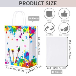 Durony 16-Piece Party Favor Bags with Handles - Tissue Paper Gift Bags for Birthday, Art Themed Party Supplies (8.6 x 6.2 x 3.1 Inches)