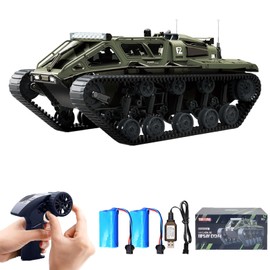 Hylukon Remote Control Tank, 1:16 Scale 2.4GHz All Terrain RC Crawler, 4WD Off-Road Armored Tank, 360° Rotating Drifting Truck Toy Vehicle with Lights, Rechargeable Battery Gifts for Teens