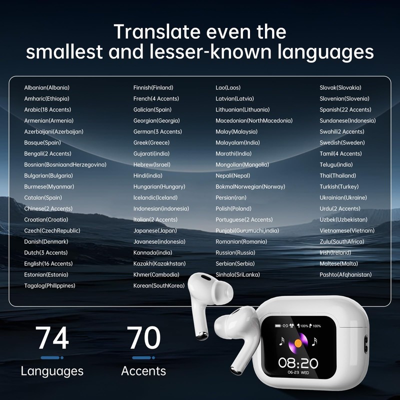 AI Language Translator Earbuds,Translation Earbuds Real time，144 Languages Bluetooth Translator