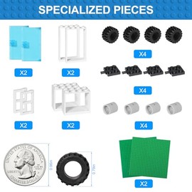 1000 ladrillos de construcción, bloques de construcción clásicos a granel para niños con 12 accesorios de ruedas, ventanas, puertas, 2 paquetes de pla