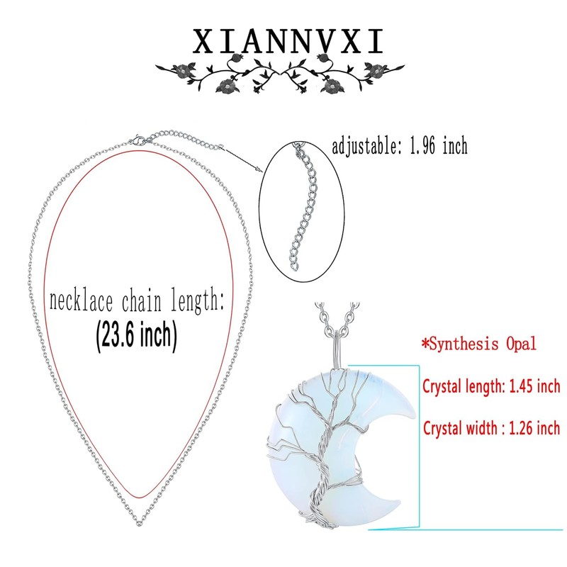 XIANNVXI Opal Necklaces for Women Crescent Moon Pendant Necklace Crystal