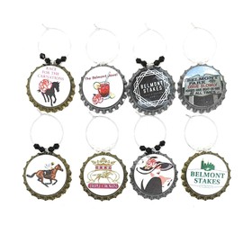 Belmont Stakes Horse Race Wine Glass Charms - Belmont Horse Race Glass Identifier Tags - Horse Wine Charms, Triple Crown Wine Charms, Bottle Cap Wine Charms - 8 Wine Charms/pack