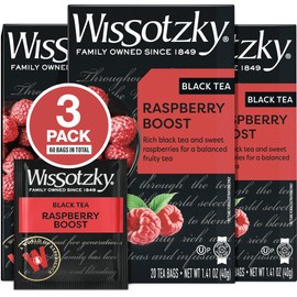 Wissotzky Raspberry Boost Black Tea (3 Pack - 60 Tea Bags) | Bold Berry Tea | Antioxidant Rich | Fruity Black Tea Bags