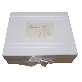 WHITE COTTON CARDS 'Christening' Large Keepsake Box, Christen Gown Design CSG2X