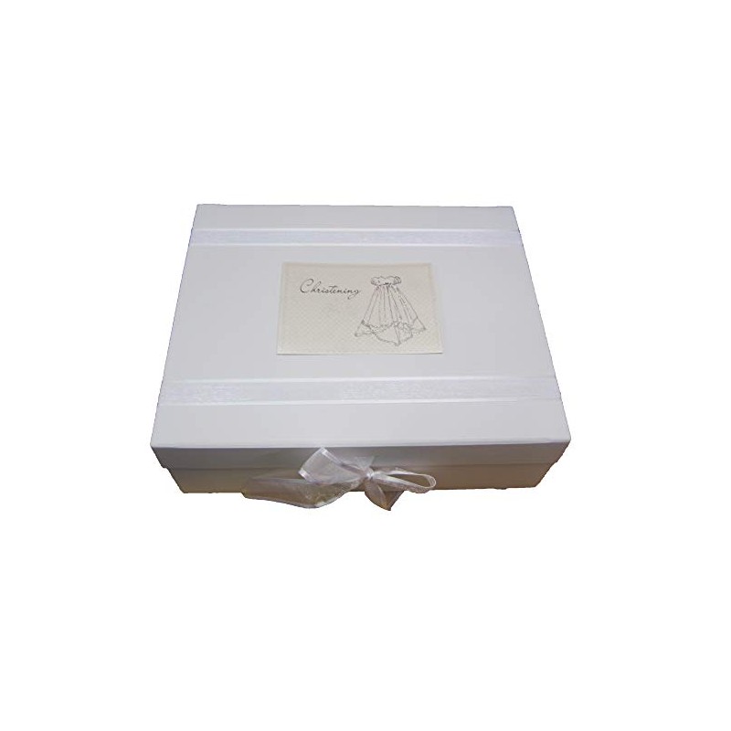 WHITE COTTON CARDS 'Christening' Large Keepsake Box, Christen Gown Design