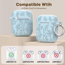 Maxjoy for AirPods Case Cover, Flower Engraved AirPods 2nd Generation Case Soft Silicone Skin Protective Airpod Case for Women Men with Keychain for AirPods 2nd/1st Gen Case, Blue