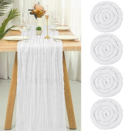 Teruntrue 4 Pack White Cheesecloth Table Runner Semi-Sheer Table Runner Gauze Tablecloth 10Ft Rustic Decorations for Kitchen Wedding Holiday Party Supplies(White, 300cm)