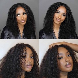 Domiso Domiso V Part Wigs Brazilian Kinky Curly Human Hair Wigs for Black Women 180% Density Glueless V Shape Wigs No Leave Out No Sew in Upgrade U Part Wigs Full Head Clip in Natural Black Color 22 Inch