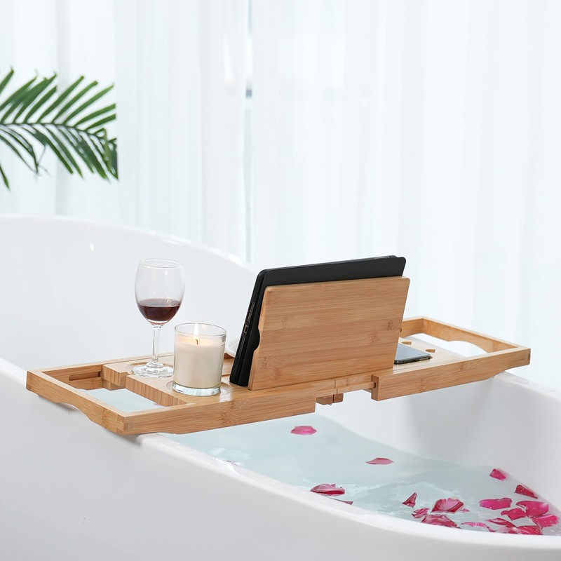 Utoplike Bamboo Bathtub Caddy Tray Bath Tray for Tub, Adjustable
