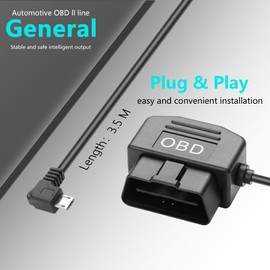 CERRXIAN 11.5 Feet Micro OBD Power Cable Power Cable for Micro Dash Cam 90 Degree Left Rotatable 24-Hour Monitoring/ACC Mode (Micro L)