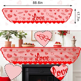 Habbiful Valentines Day Mantle Scarf for Fireplace Table Home Living Room Decoration Valentine’s Day Mantle Cover Romantic Red Lace Love Heart Mantle Scarf for Valentines Day Wedding Anniversary Decor