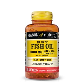 MASON NATURAL No Burp Fish Oil 1000 mg Omega-3 300 mg - Healthy Heart, Supports Circulatory Function, Improved Cardiovascular Health, 90 Softgels