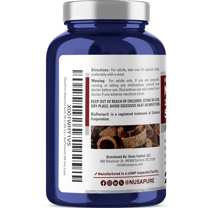NusaPure Magnolia Bark 20:1 Extract, 250 mg Equivalent to 5,000