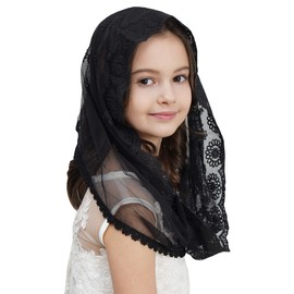Leimandy Veil for Girls Catholic Girls Chapel Veil for Mass Catholic Mantilla F06 (black wrap)