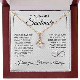Future Wife Necklace My Last Everything, Promise Necklace For Her, Fiance Gifts For Her, Birthday Gifts For Future Wife With Message Card, Soulmate Necklace For Women, To My Soulmate Necklace (Alluring Beauty Necklace - Soulmate, 18K Yellow Gold Finish -