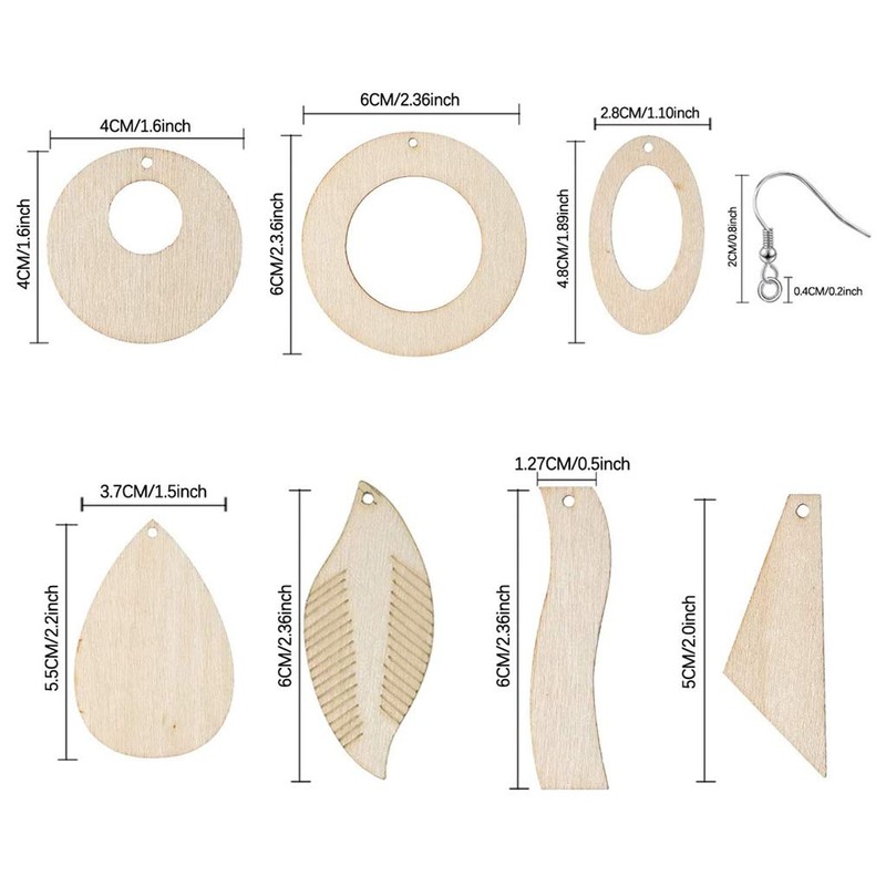 NYCEMAKEUP 70 Pcs/Set Unfinished Wooden Earrings Blanks Jewelry Pendants Making