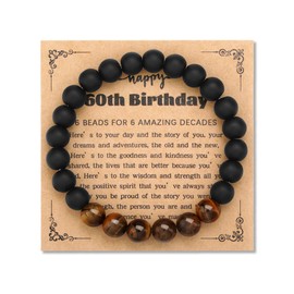 FENNELISA 60th Birthday Gifts for Men,Tiger Eye Bracelet Men 60th Birthday Gifts for Him Dad Uncle Brother Friend Unique Mens 60th Birthday Gifts Perfect Mens Birthday Gifts Ideas