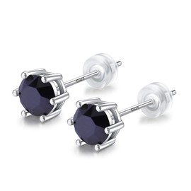 Stunning Black Obsidian,Daily Wear,925 Sterling Silver 18ct White Gold Plated Earring Stud Men Women,Jewelry Box Gift Choice