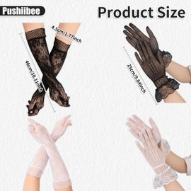 4 Pairs Lace Gloves, 2 Sizes Fishnet Gloves for Women, Elegant Black White Floral Lace Opera Gloves Mesh Gloves Vintage Lace Glove for Wedding Party Costume Accessories