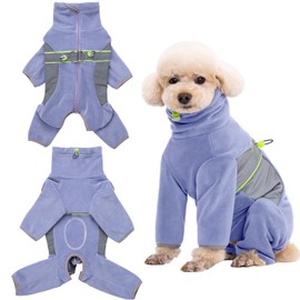 Dog Fleece Onesie Clothes, Dog Pajamas Dog Surgery Recovery Suit for Puppy, Small Dog Pjs Warm Coat for Male and Female Dogs(Purple-XL)