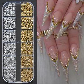 Flatback Pearls ABS Round Plastic Beads Half Pearls Mix Sizes Gold Silver Nail Charms Accessories for Acrylics Manicure Face Hair Crafts Decor