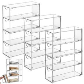 3 Pack Drink Packet Organizer, Acrylic Drink Mix Holder with 4 Clear Drawers, Water Flavor Packets Container for Kitchen Pantry, Seasoning Packet Storage, 9.6x6.9x2.6 inch