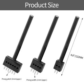 Rierdge Prong Punch Tool Set, 3 Pcs 5mm Leather Row Round Hole Tooth Punch, 2/4/6 Prong Row Hole Punch Diamond Stitching Chisel for DIY Leather Craft Punch, Black