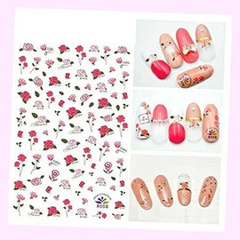 (Lot of 2 Sheets) Nail Sticker Flower Rose Pink Nail Beauty DIY Art Decal Waterproof for Nails Design Nail Art Stickers Decals Supplies Manicure Tips Sticker Colorful for Nail Decorations
